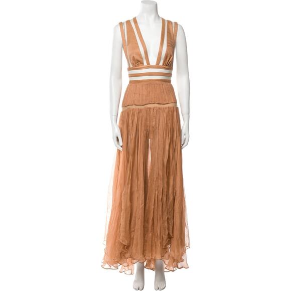 Maria Lucia Hohan Plunge Neckline Long Dress - XS - Orange
